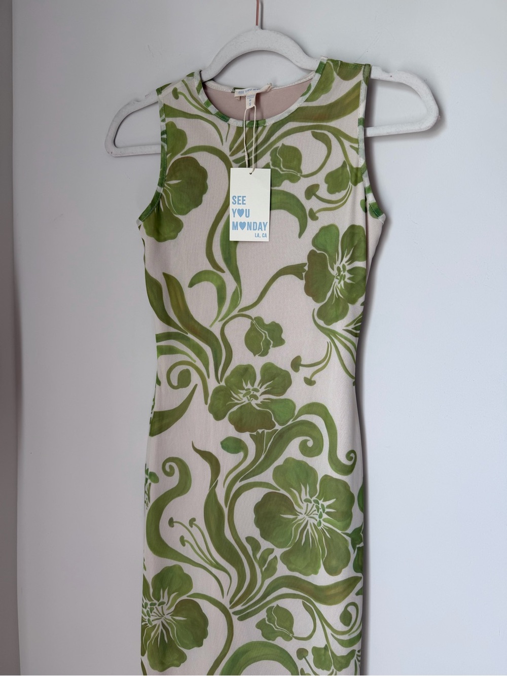 See You Monday cream Green hibiscus Floral Midi Dress - Picture 3 of 6